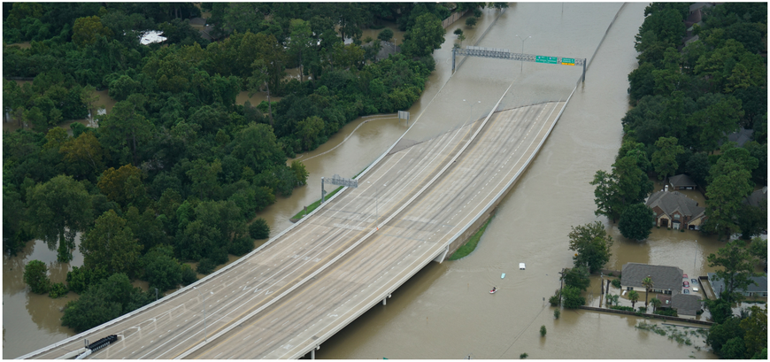 Flood waters cover a Houston highway during Hurricane Harvey